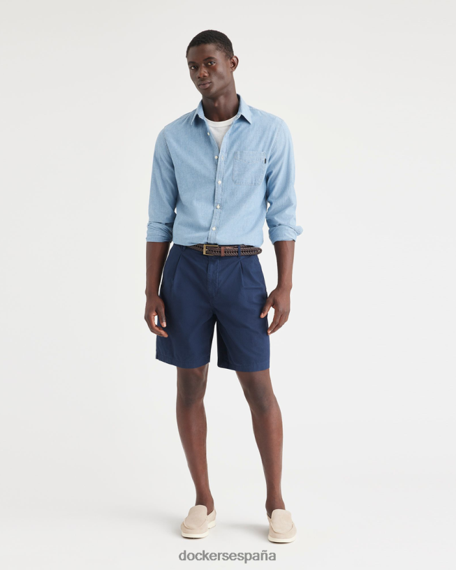 Pantalón corto original plisado de 8,5" y ajuste clásico. hombres Dockers Azul marino ropa 8F0406278