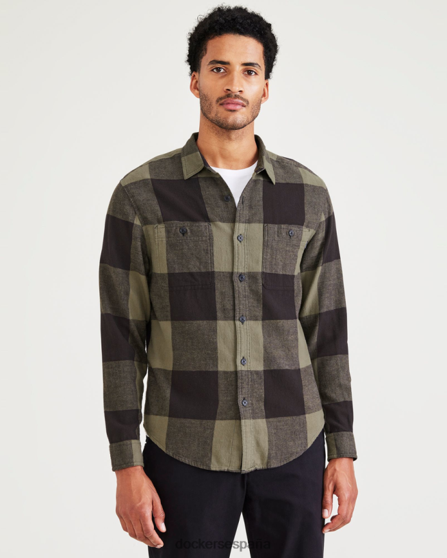 Camisa de trabajo de 2 bolsillos, corte regular hombres Dockers franela davis frijol negro - marrón ropa 8F0406614