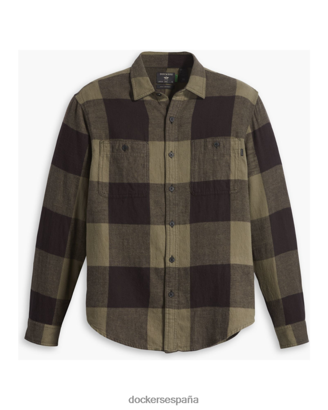 Camisa de trabajo de 2 bolsillos, corte regular hombres Dockers franela davis frijol negro - marrón ropa 8F0406614
