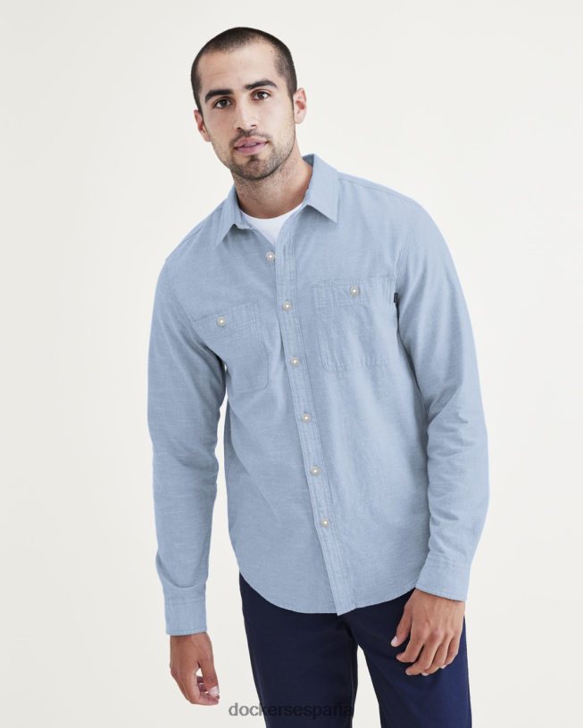 Camisa de trabajo de 2 bolsillos, corte regular hombres Dockers lavado ácido azul claro ropa 8F0406613