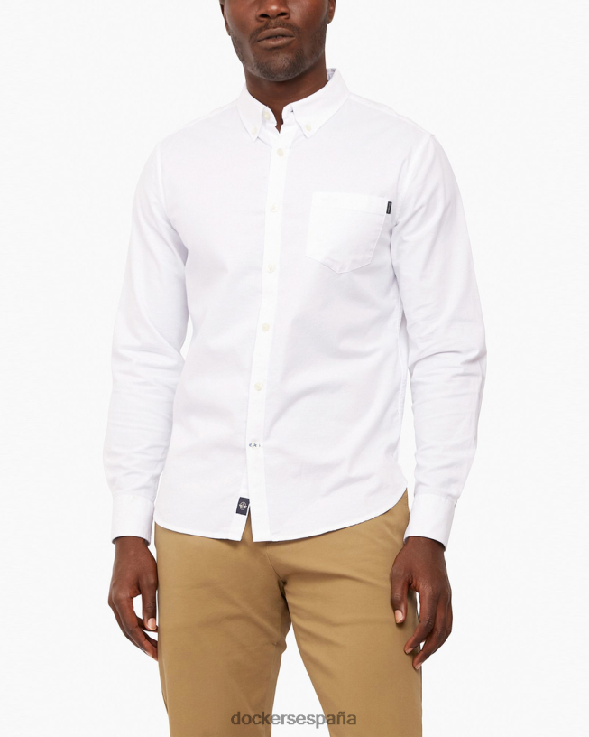 camisa Oxford elástica, corte entallado hombres Dockers papel blanco ropa 8F040690
