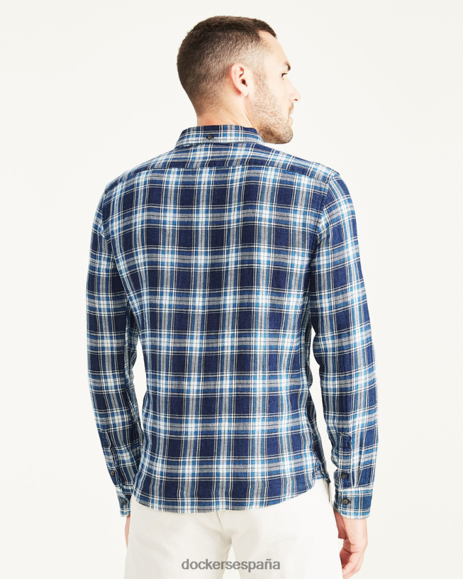 camisa Oxford elástica, corte entallado hombres Dockers pequeño río índigo - azul ropa 8F0406688
