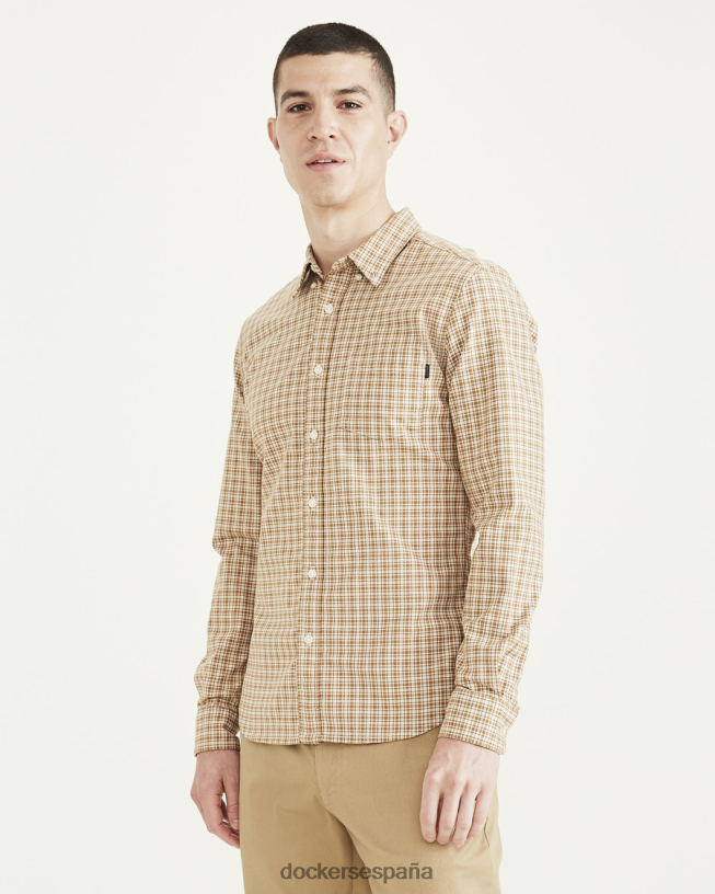 camisa Oxford elástica, corte entallado hombres Dockers petaluma sahara caqui ropa 8F0406689