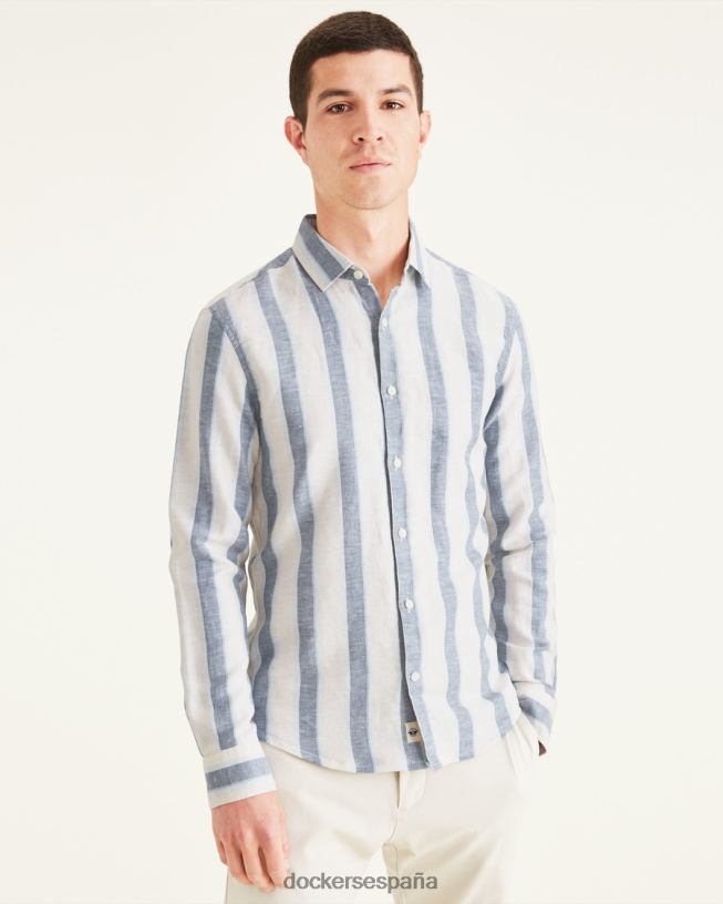 camisa alfa con cuello extendido, corte ajustado hombres Dockers tullis atardecer azul ropa 8F0406861