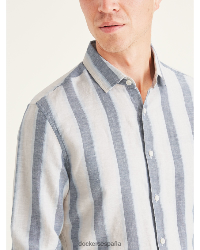 camisa alfa con cuello extendido, corte ajustado hombres Dockers tullis atardecer azul ropa 8F0406861