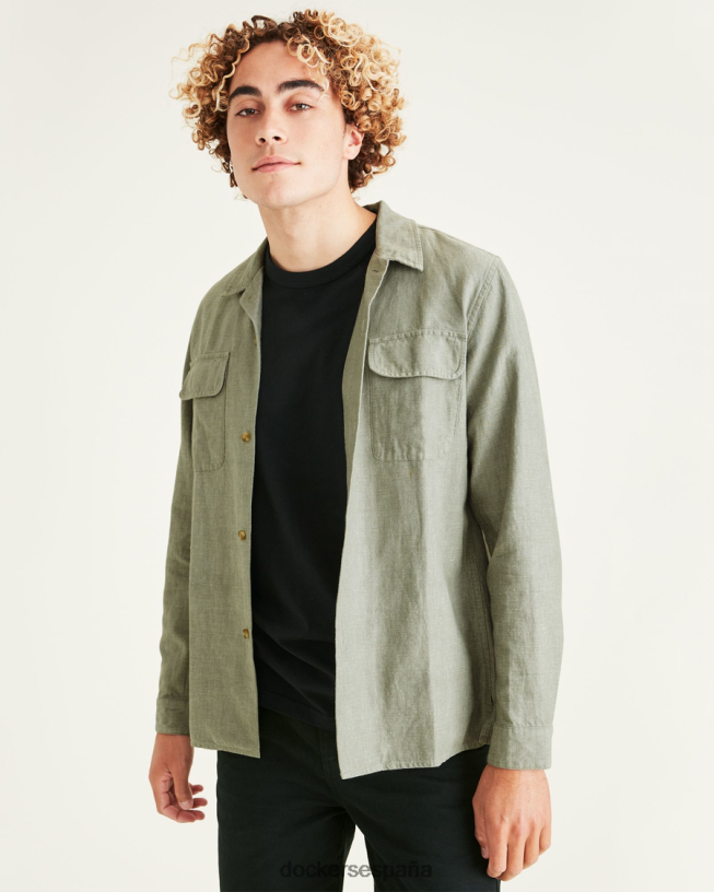 camisa camp, corte regular hombres Dockers albahaca caliente - verde ropa 8F0406846