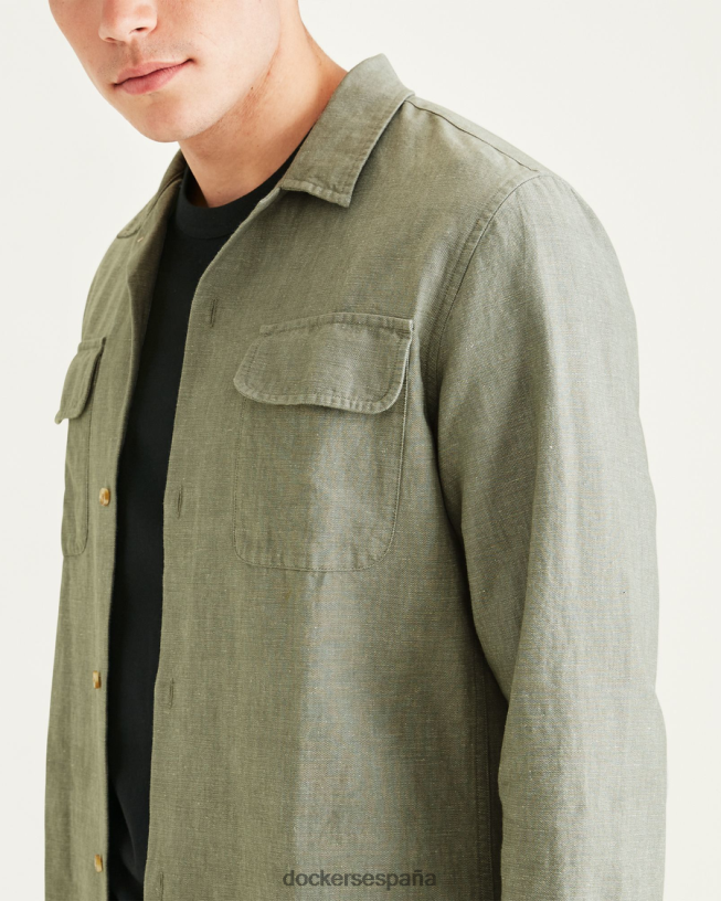 camisa camp, corte regular hombres Dockers albahaca caliente - verde ropa 8F0406846