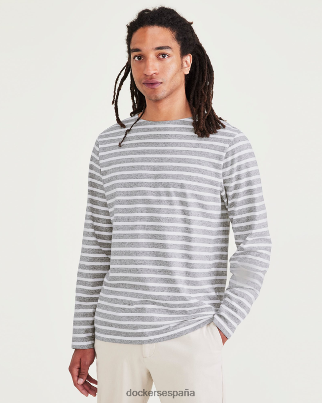 camisa con cuello barco, corte regular hombres Dockers Brezo chimenea - gris ropa 8F0406607