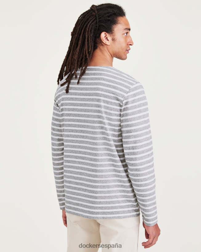 camisa con cuello barco, corte regular hombres Dockers Brezo chimenea - gris ropa 8F0406607