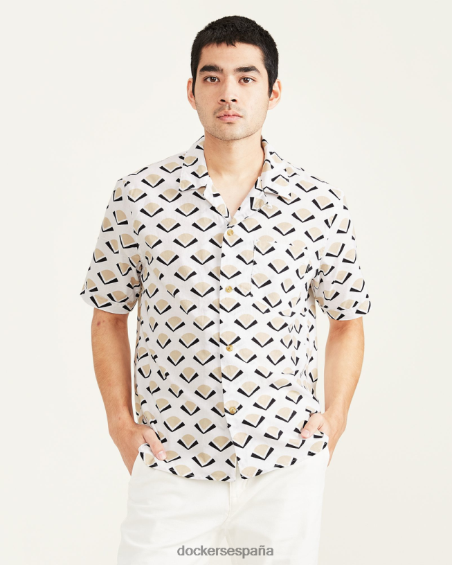 camisa con cuello camp, ajuste relajado hombres Dockers Sáhara caqui ropa 8F0406566