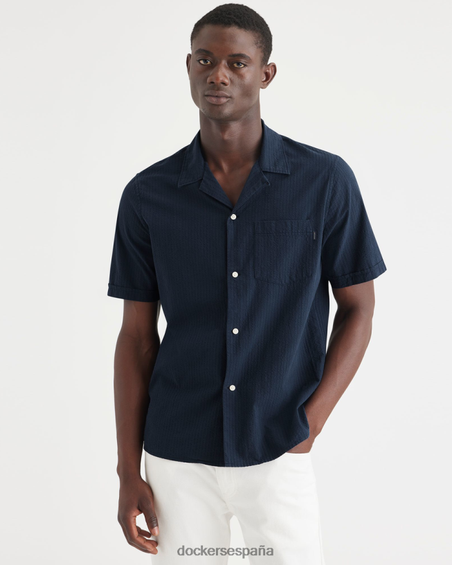 camisa con cuello camp, corte regular hombres Dockers blazer azul marino - azul ropa 8F0406191