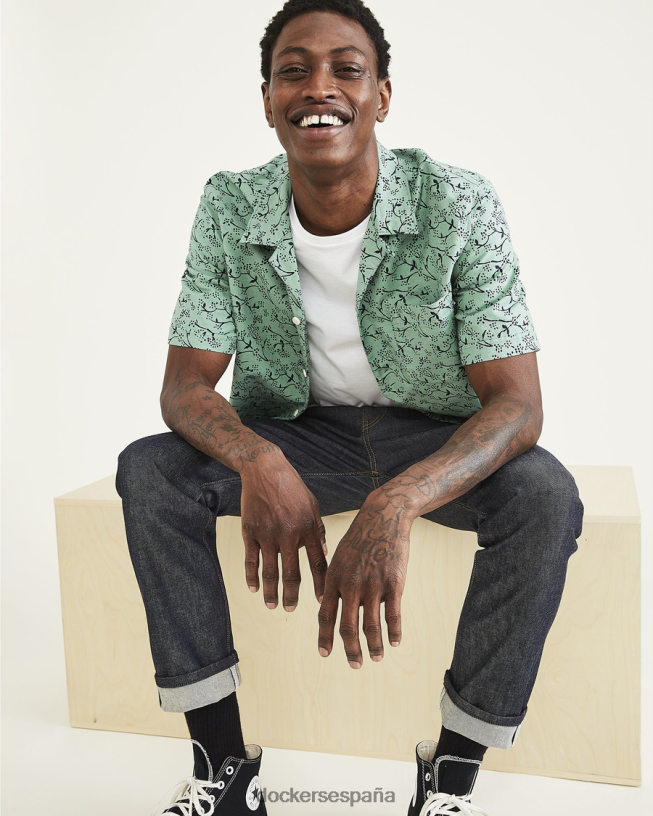 camisa con cuello camp, corte regular hombres Dockers verde malaquita ropa 8F0406531
