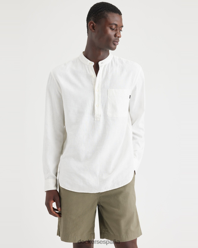 camisa con cuello popover y corte regular hombres Dockers lino de algodón sin teñir - tostado ropa 8F0406120