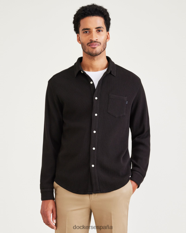 camisa de punto con botones, corte regular hombres Dockers frijol negro - marrón ropa 8F0406534