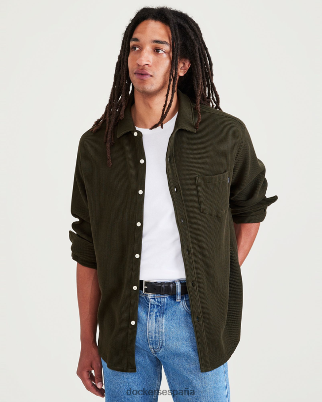 camisa de punto con botones, corte regular hombres Dockers noche del bosque - verde ropa 8F0406536