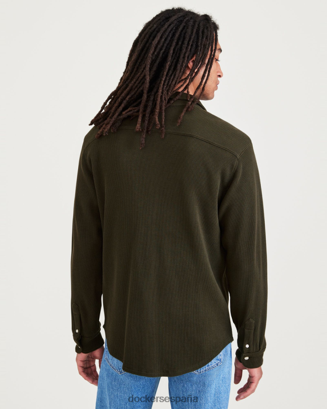 camisa de punto con botones, corte regular hombres Dockers noche del bosque - verde ropa 8F0406536