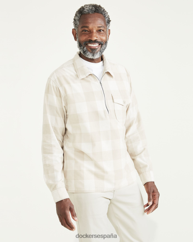 camisa popover con media cremallera, ajuste relajado hombres Dockers garceta - blanca ropa 8F0406821