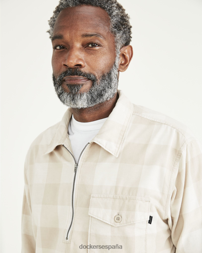 camisa popover con media cremallera, ajuste relajado hombres Dockers garceta - blanca ropa 8F0406821