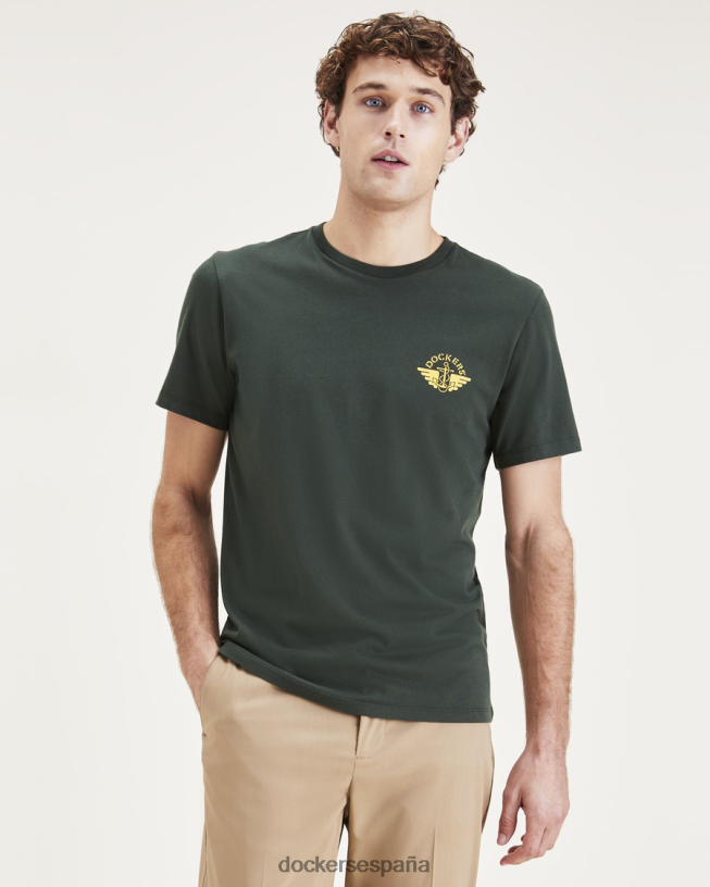 Camiseta con estampado de alas y ancla, corte ajustado hombres Dockers curry de limón - verde ropa 8F0406510