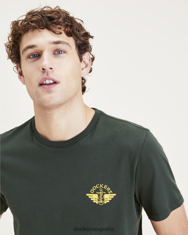 Camiseta con estampado de alas y ancla, corte ajustado hombres Dockers curry de limón - verde ropa 8F0406510