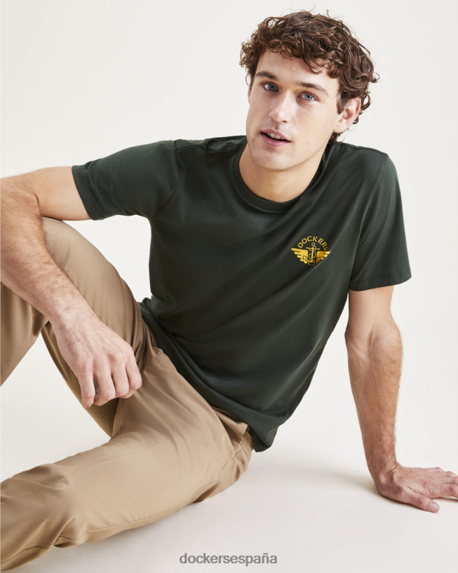 Camiseta con estampado de alas y ancla, corte ajustado hombres Dockers curry de limón - verde ropa 8F0406510