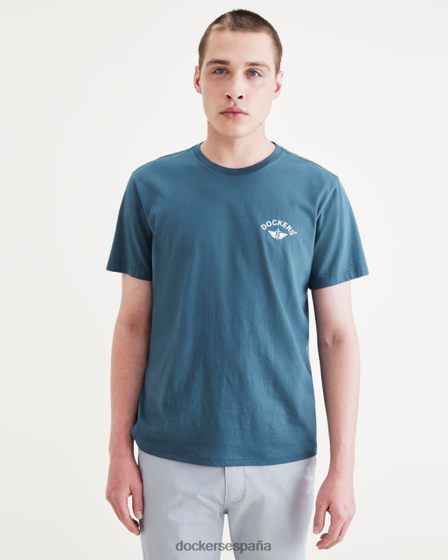 Camiseta con estampado de alas y ancla, corte ajustado hombres Dockers fusión azul - azul ropa 8F0406513