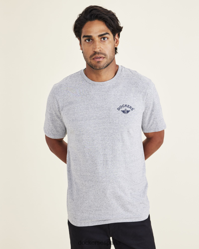 Camiseta con estampado de alas y ancla, corte ajustado hombres Dockers gris jaspeado + vino y ancla ropa 8F0406252