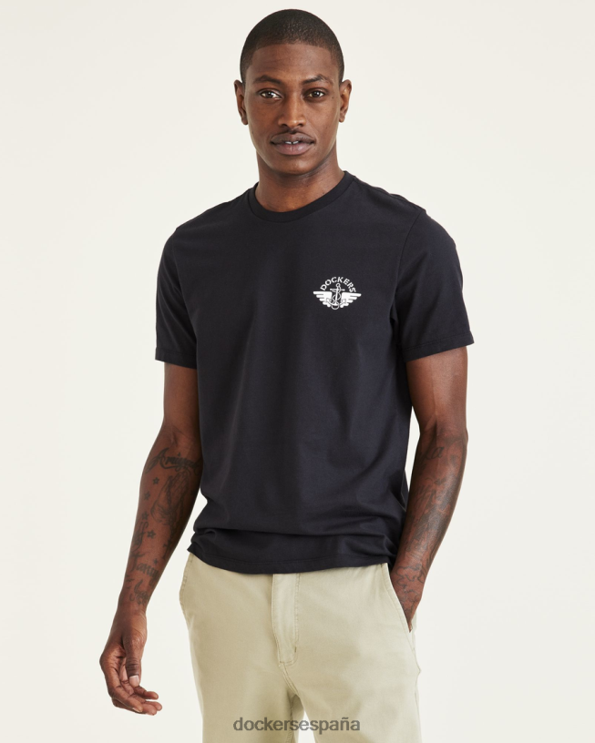 Camiseta con estampado de alas y ancla, corte ajustado hombres Dockers negro ropa 8F0406253