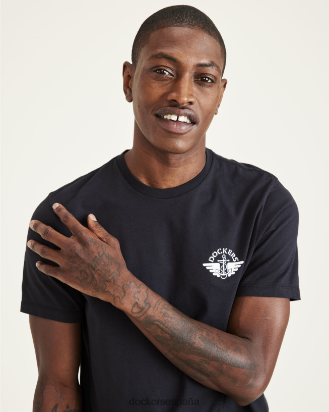 Camiseta con estampado de alas y ancla, corte ajustado hombres Dockers negro ropa 8F0406253