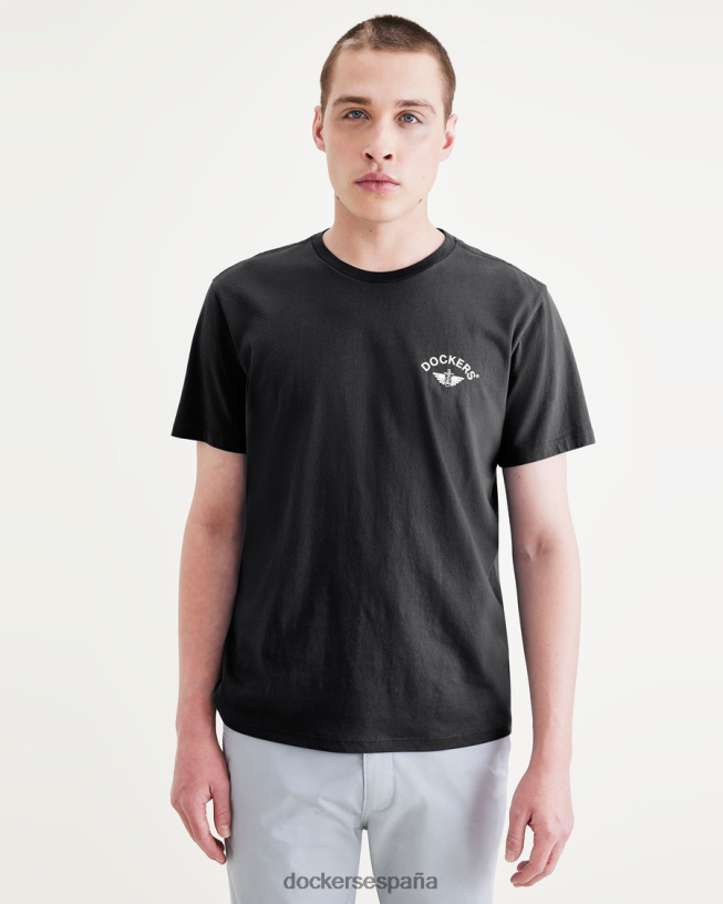 Camiseta con estampado de alas y ancla, corte ajustado hombres Dockers negro ropa 8F0406255