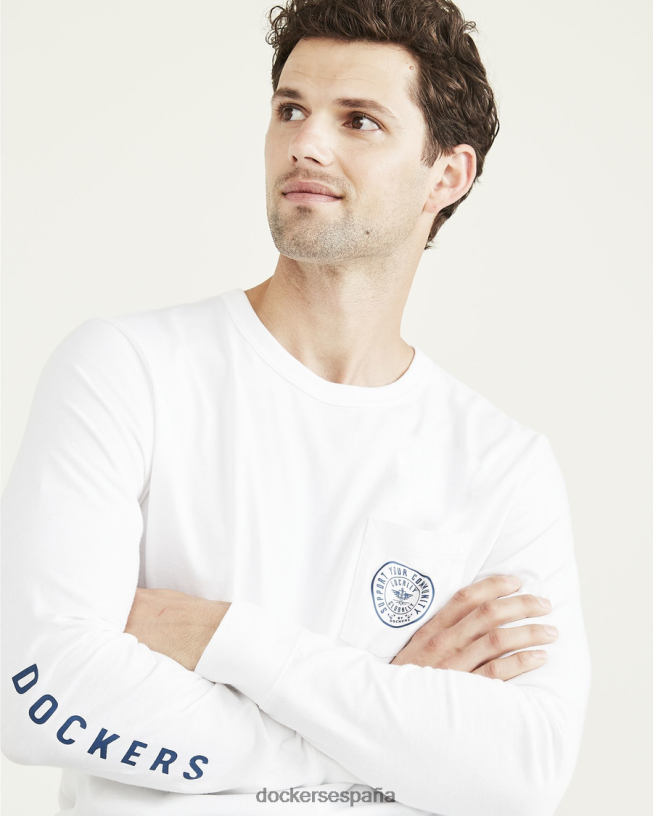 camiseta con bolsillo de manga larga, ajuste regular hombres Dockers blanco brillante ropa 8F0406820