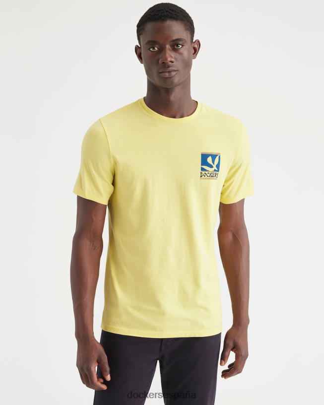 camiseta con gráfico de pájaro y ballena, corte ajustado hombres Dockers rodaja de piña - amarilla ropa 8F0406137
