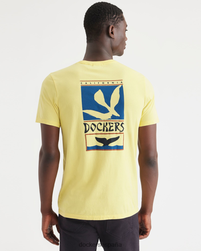 camiseta con gráfico de pájaro y ballena, corte ajustado hombres Dockers rodaja de piña - amarilla ropa 8F0406137