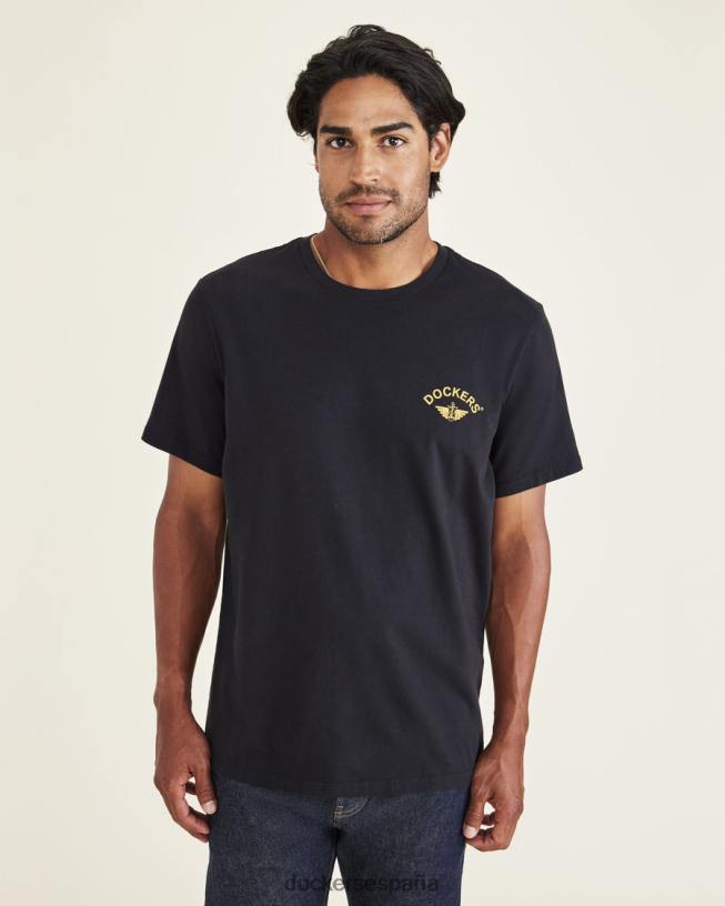 camiseta con logo, corte ajustado hombres Dockers negro + ancla de ala ropa 8F0406335