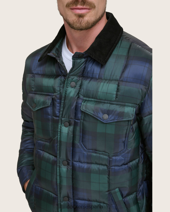 chaqueta acolchada de peso medio hombres Dockers pata de gallo a cuadros verde bosque ropa 8F0406288