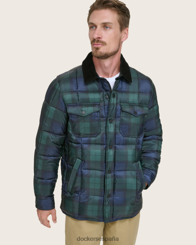 chaqueta acolchada de peso medio hombres Dockers pata de gallo a cuadros verde bosque ropa 8F0406288