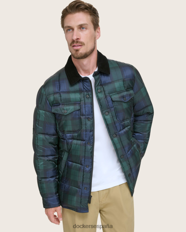 chaqueta acolchada de peso medio hombres Dockers pata de gallo a cuadros verde bosque ropa 8F0406288