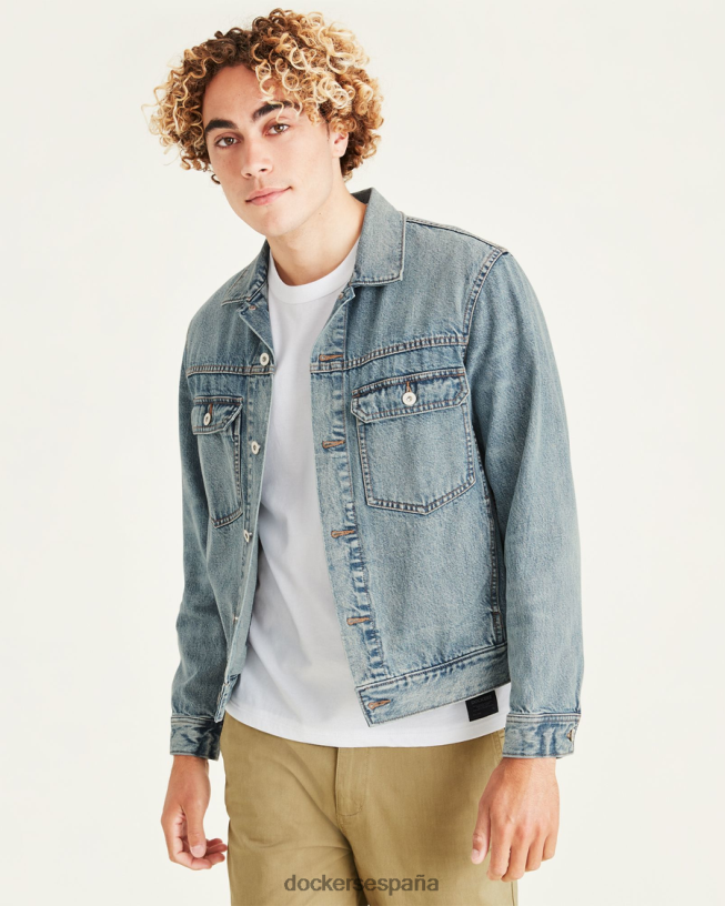 chaqueta estilo camionero, corte regular hombres Dockers lavado claro - azul ropa 8F0406544