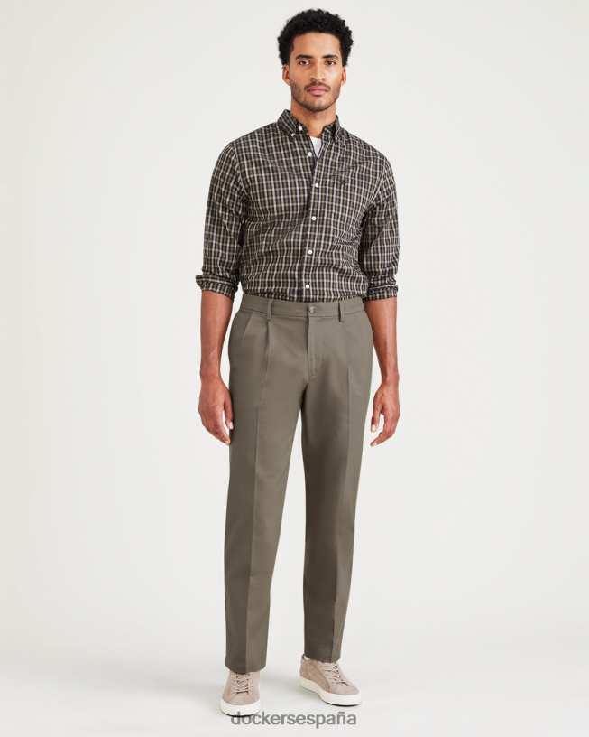 Caquis exclusivos sin plancha, plisados, ajuste clásico con protector contra manchas (grandes y altos) hombres Dockers marrón medio ropa 8F0406504