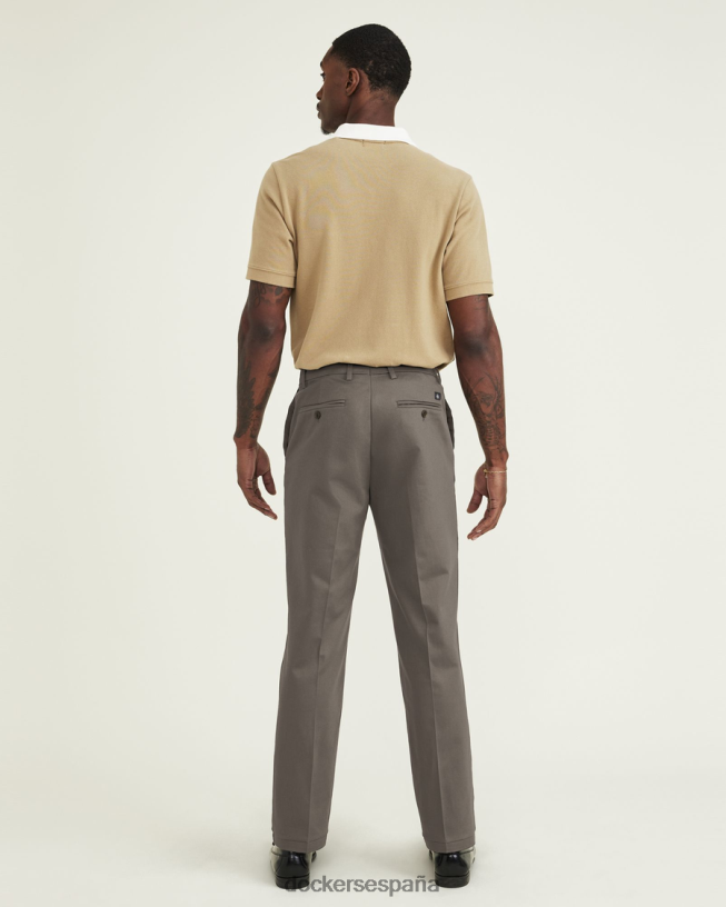 característicos pantalones caqui sin plancha, plisados, corte recto y protector contra manchas (grandes y altos) hombres Dockers guijarro oscuro - marrón ropa 8F0406490