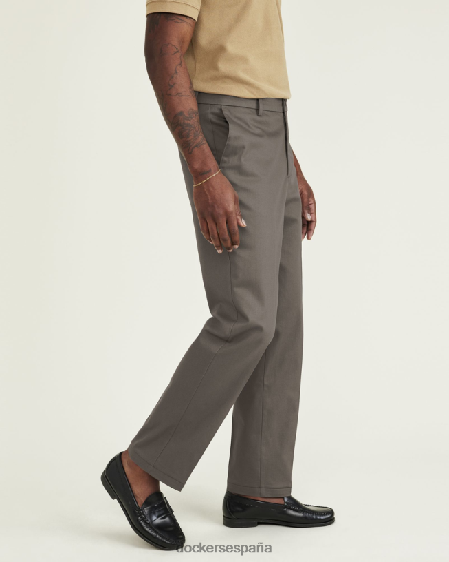 característicos pantalones caqui sin plancha, plisados, corte recto y protector contra manchas (grandes y altos) hombres Dockers guijarro oscuro - marrón ropa 8F0406490