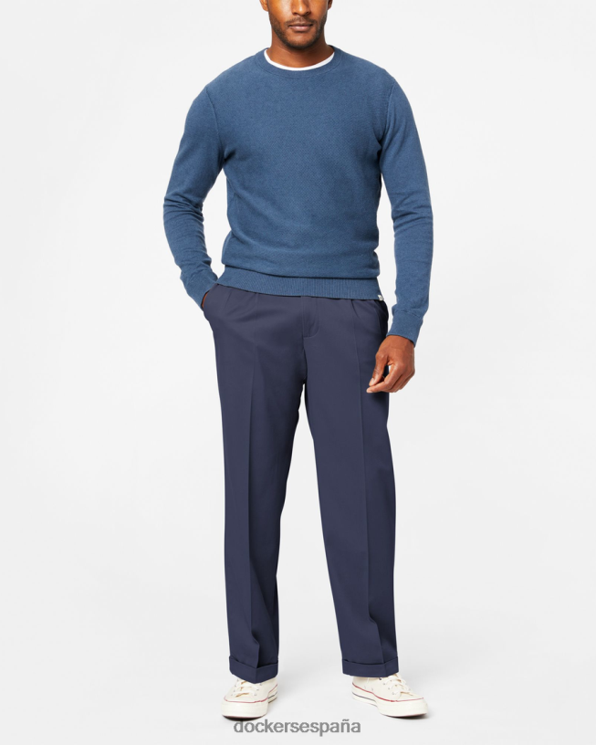 pantalones caqui cómodos, plisados ​​y de ajuste relajado hombres Dockers Azul marino ropa 8F0406776
