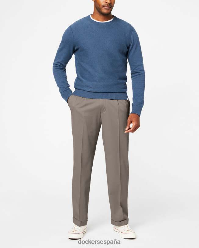 pantalones caqui cómodos, plisados ​​y de ajuste relajado hombres Dockers guijarro oscuro - marrón ropa 8F0406775