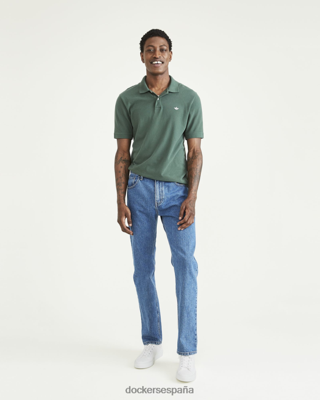 pantalones corte jean, corte recto hombres Dockers lavado a la piedra índigo medio - azul ropa 8F040620
