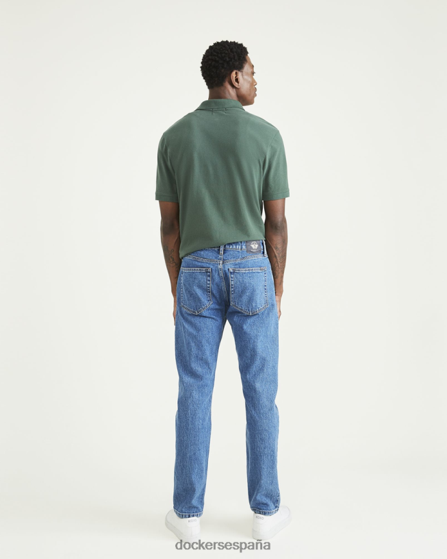 pantalones corte jean, corte recto hombres Dockers lavado a la piedra índigo medio - azul ropa 8F040620