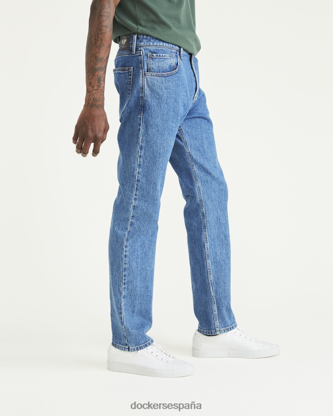 pantalones corte jean, corte recto hombres Dockers lavado a la piedra índigo medio - azul ropa 8F040620