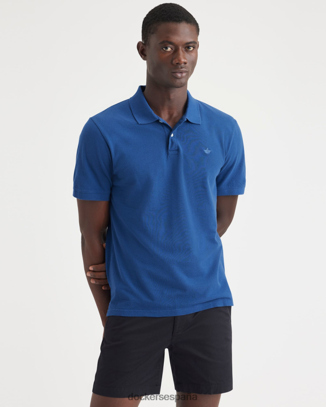 polo con cuello de canalé, corte entallado hombres Dockers Azul verdadero ropa 8F040635