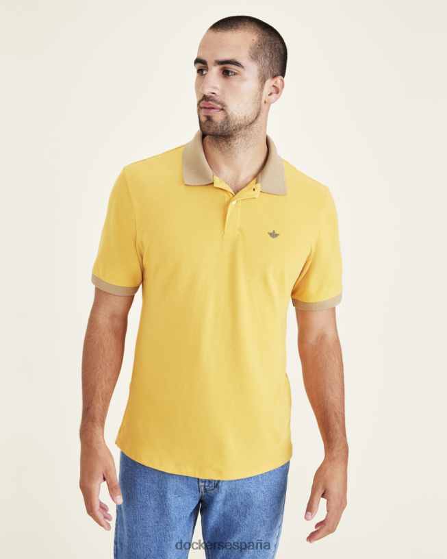 polo con cuello de canalé, corte entallado hombres Dockers albaricoque dorado - amarillo ropa 8F0406552
