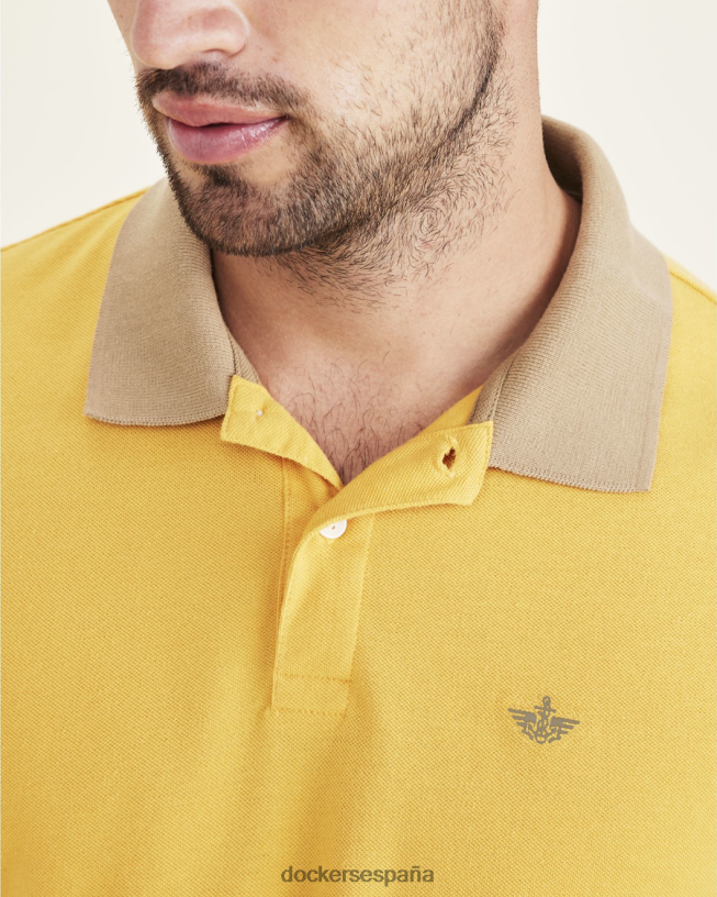 polo con cuello de canalé, corte entallado hombres Dockers albaricoque dorado - amarillo ropa 8F0406552