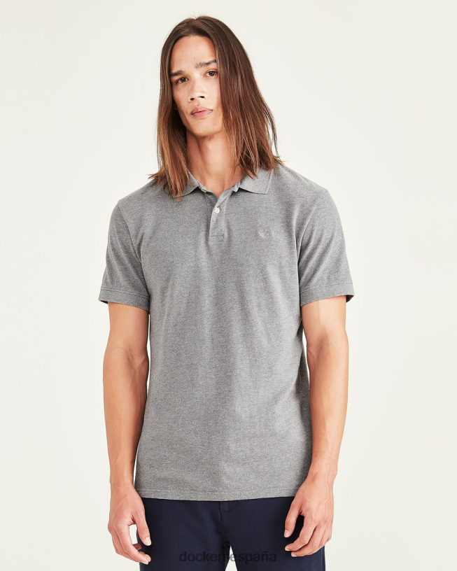 polo con cuello de canalé, corte entallado hombres Dockers brezo gris ropa 8F040633